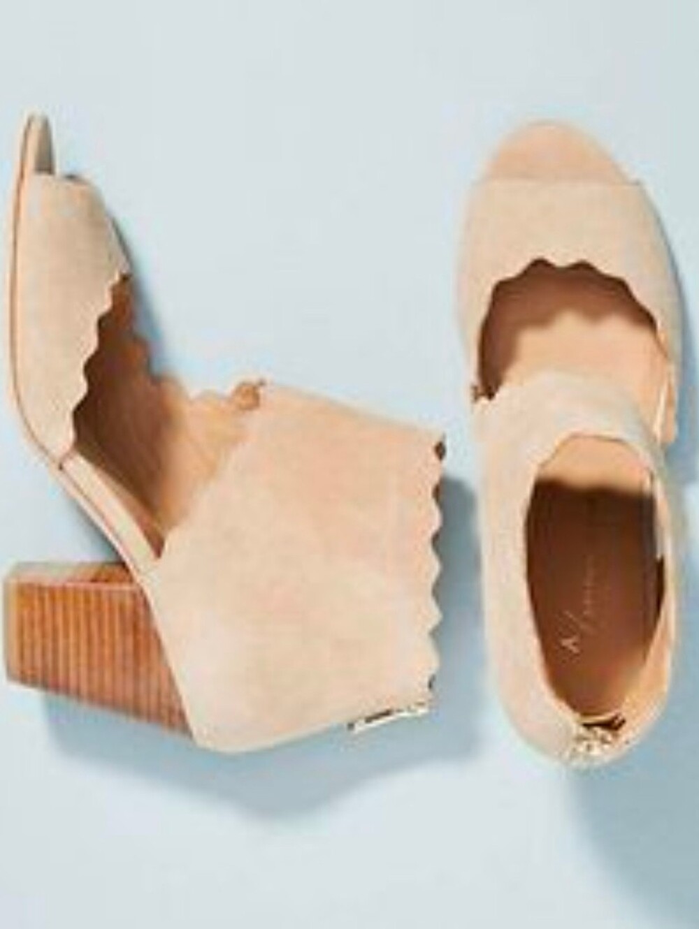 Anthropologie Womens Suede Scalloped Open Toe Booties Size 7